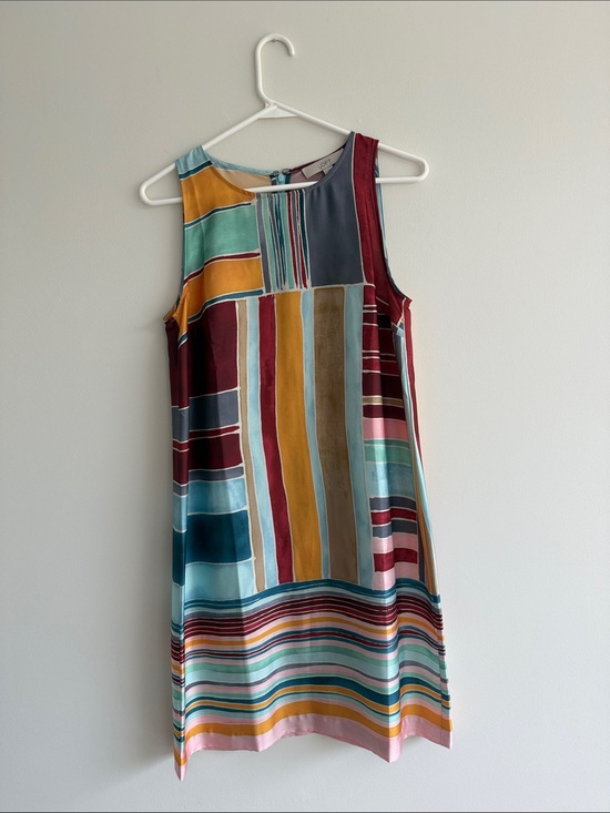 LOFT Dresses & Skirts - LOFT Multi-Stripe Sleeveless Mini Dress in Teal, Mustard & Burgundy